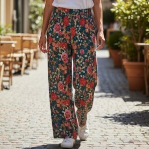 Xl Rose & Olive Vibrant Floral Wide Leg Pants